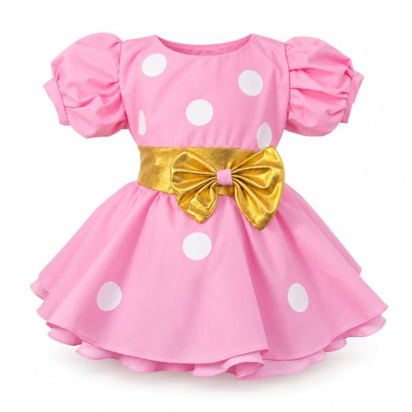 Vestido de minie rosado para niña, hecho y bordado a mano en Panamá y confeccionado a la medida