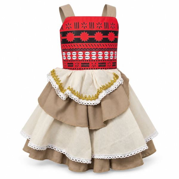 Vestido de Moana para niña de JG Moda, hecho y bordado a mano en Panamá, tallas desde 0-3 meses hasta 5 años